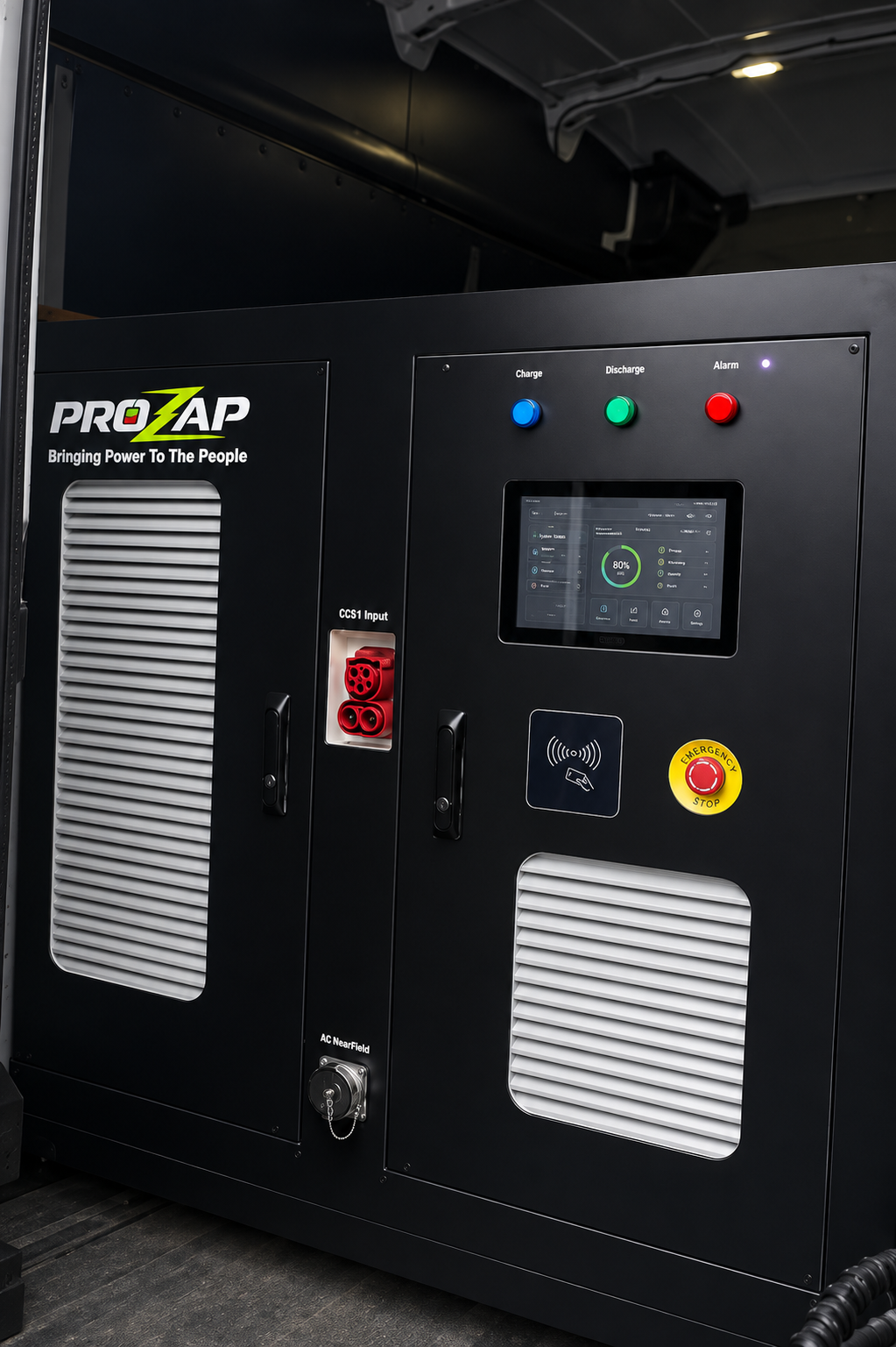 ProZap mobile EV charging equipment inside the van